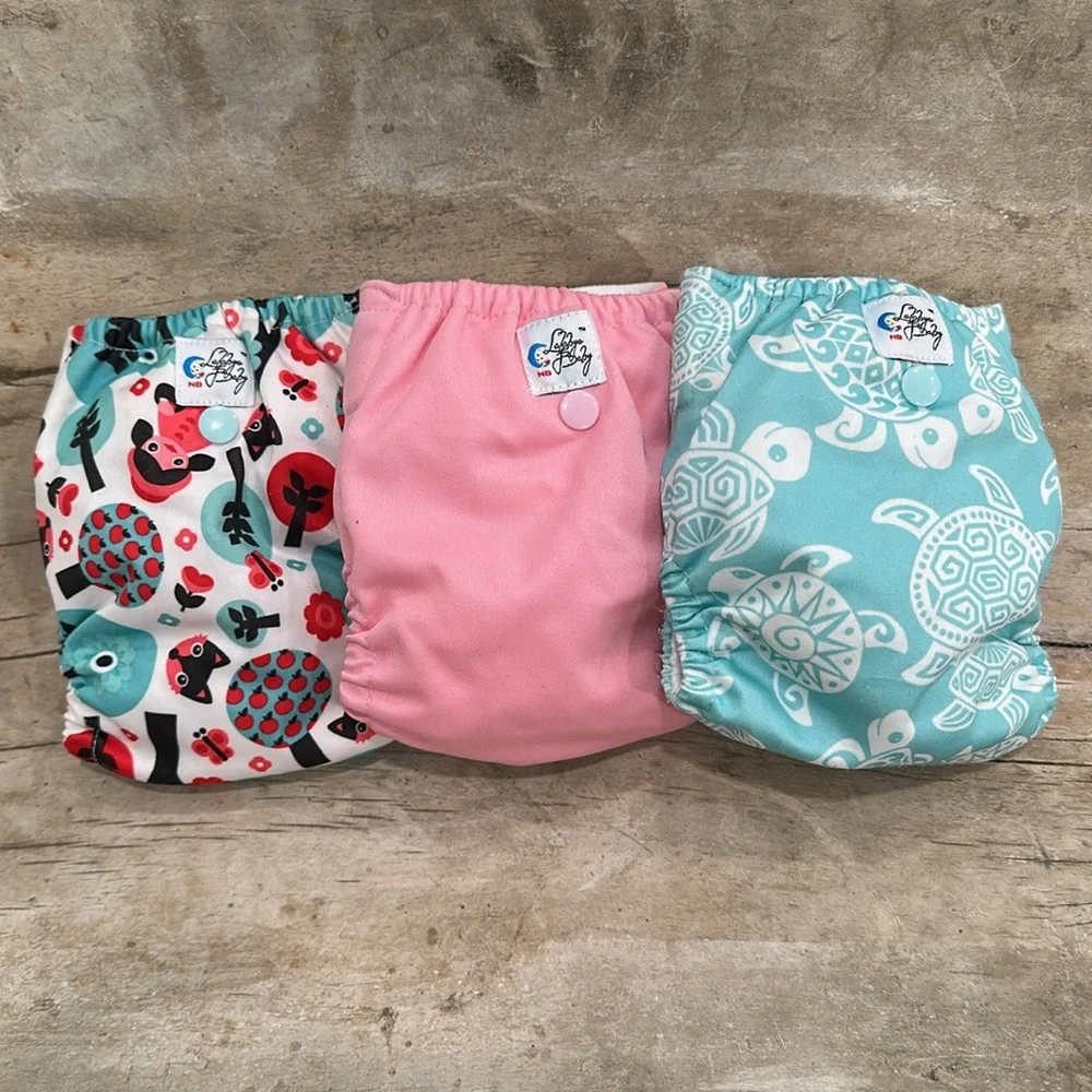 Lalabye Baby, NEWBORN size cloth diapers reusable. Hook and Loop *USED*
